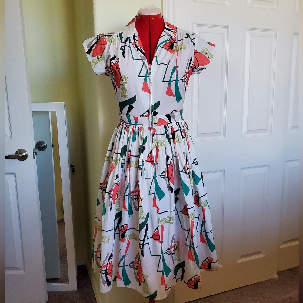 Bernie Dexter Atomic Print Shirtwaist Dress NWT Size Medium